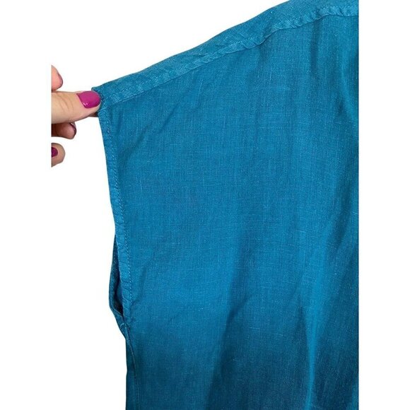 Tahari Coastal Linen Top L Blue Euro Summer Old Money Preppy Classic Relaxed 80s - Picture 3 of 11